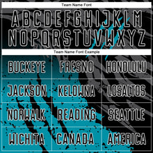 Laden Sie das Bild in den Galerie-Viewer, Custom Black Teal-White Gradient Scratch Splash Sublimation Soccer Uniform Jersey