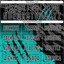 Laden Sie das Bild in den Galerie-Viewer, Custom Black Aqua-White Gradient Scratch Splash Sublimation Soccer Uniform Jersey