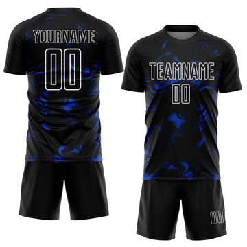 Custom Black Thunder Blue-White Abstract Liquid Sublimation Soccer Uniform Jersey