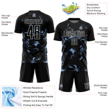 Load image into Gallery viewer, Custom Black Light Blue-White Abstract Liquid Sublimation Soccer Uniform Jersey