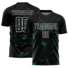 Laden Sie das Bild in den Galerie-Viewer, Custom Black Kelly Green-White Abstract Liquid Sublimation Soccer Uniform Jersey