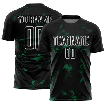 Custom Black Kelly Green-White Abstract Liquid Sublimation Soccer Uniform Jersey