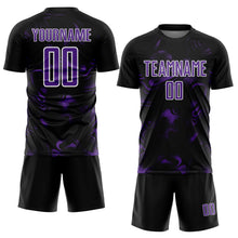 Laden Sie das Bild in den Galerie-Viewer, Custom Black Purple-White Abstract Liquid Sublimation Soccer Uniform Jersey