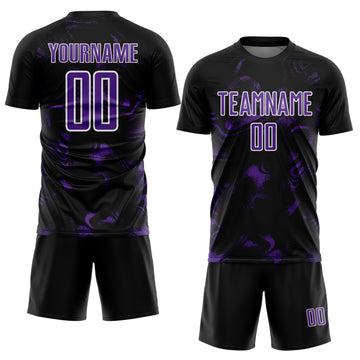 Custom Black Purple-White Abstract Liquid Sublimation Soccer Uniform Jersey
