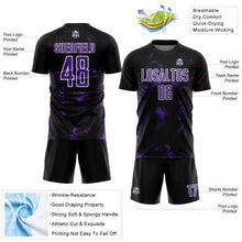 Laden Sie das Bild in den Galerie-Viewer, Custom Black Purple-White Abstract Liquid Sublimation Soccer Uniform Jersey
