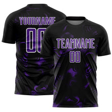 Laden Sie das Bild in den Galerie-Viewer, Custom Black Purple-White Abstract Liquid Sublimation Soccer Uniform Jersey
