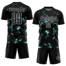 Load image into Gallery viewer, Custom Black Ice Blue-White Abstract Liquid Sublimation Soccer Uniform Jersey