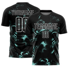Load image into Gallery viewer, Custom Black Ice Blue-White Abstract Liquid Sublimation Soccer Uniform Jersey