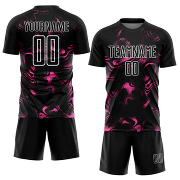 Custom Black Pink-White Abstract Liquid Sublimation Soccer Uniform Jersey
