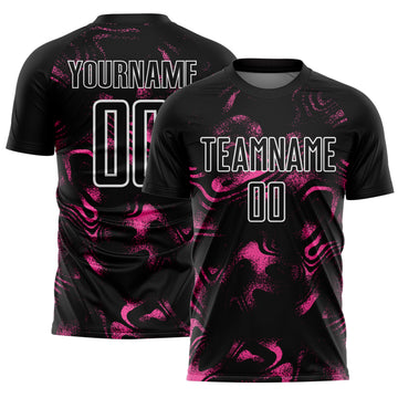Custom Black Pink-White Abstract Liquid Sublimation Soccer Uniform Jersey