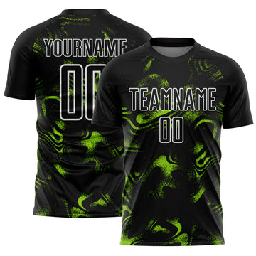 Custom Black Neon Green-White Abstract Liquid Sublimation Soccer Uniform Jersey