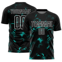 Charger l'image dans la galerie, Custom Black Aqua-White Abstract Liquid Sublimation Soccer Uniform Jersey