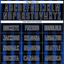 Laden Sie das Bild in den Galerie-Viewer, Custom Black Royal-White Geometric Shape Sublimation Soccer Uniform Jersey