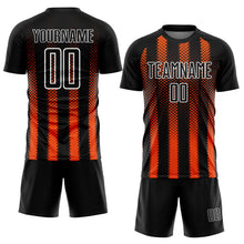 Laden Sie das Bild in den Galerie-Viewer, Custom Black Orange-White Geometric Shape Sublimation Soccer Uniform Jersey