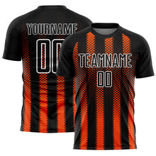Laden Sie das Bild in den Galerie-Viewer, Custom Black Orange-White Geometric Shape Sublimation Soccer Uniform Jersey