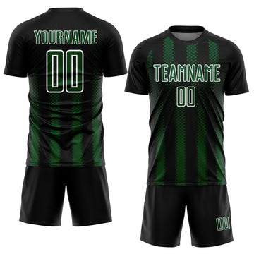 Custom Black Green-White Geometric Shape Sublimation Soccer Uniform Jersey