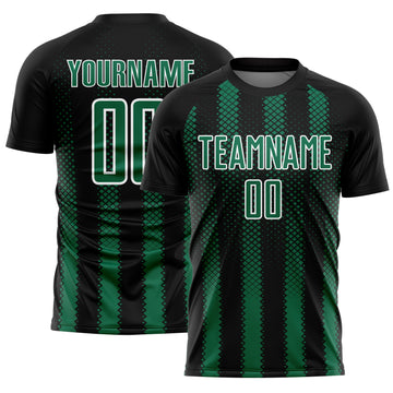 Custom Black Kelly Green-White Geometric Shape Sublimation Soccer Uniform Jersey