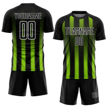 Load image into Gallery viewer, Custom Black Neon Green-White Geometric Shape Sublimation Soccer Uniform Jersey