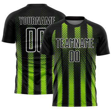 Custom Black Neon Green-White Geometric Shape Sublimation Soccer Uniform Jersey