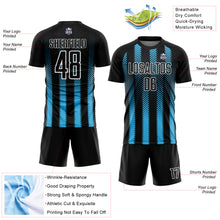 Laden Sie das Bild in den Galerie-Viewer, Custom Black Sky Blue-White Geometric Shape Sublimation Soccer Uniform Jersey
