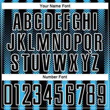 Laden Sie das Bild in den Galerie-Viewer, Custom Black Sky Blue-White Geometric Shape Sublimation Soccer Uniform Jersey