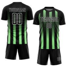Laden Sie das Bild in den Galerie-Viewer, Custom Black Pea Green-White Geometric Shape Sublimation Soccer Uniform Jersey