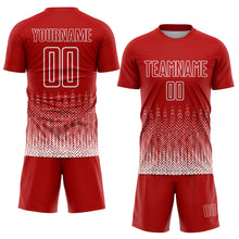 Load image into Gallery viewer, Custom Red White Geometric Shape Sublimation Soccer Uniform Jersey