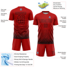 Load image into Gallery viewer, Custom Red Black Geometric Shape Sublimation Soccer Uniform Jersey