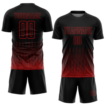 Custom Black Red Geometric Shape Sublimation Soccer Uniform Jersey