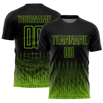 Custom Black Neon Green Geometric Shape Sublimation Soccer Uniform Jersey