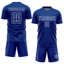 Laden Sie das Bild in den Galerie-Viewer, Custom Royal White Geometric Shape Sublimation Soccer Uniform Jersey