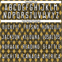 Laden Sie das Bild in den Galerie-Viewer, Custom Black White-Old Gold Geometric Shape Sublimation Soccer Uniform Jersey