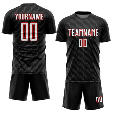 Custom Black White-Red Waves Shape Sublimation Soccer Uniform Jersey