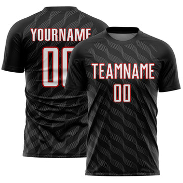 Custom Black White-Red Waves Shape Sublimation Soccer Uniform Jersey