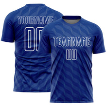 Laden Sie das Bild in den Galerie-Viewer, Custom Royal White Waves Shape Sublimation Soccer Uniform Jersey