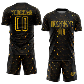 Custom Black Yellow Geometric Shape Sublimation Soccer Uniform Jersey