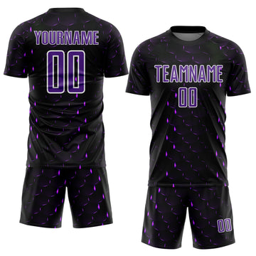 Custom Black Purple-White Geometric Shape Sublimation Soccer Uniform Jersey