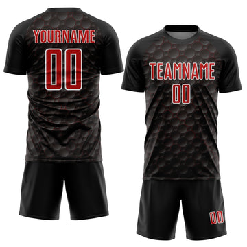 Custom Black Red-White Geometric Shape Sublimation Soccer Uniform Jersey