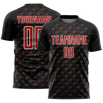 Custom Black Red-White Geometric Shape Sublimation Soccer Uniform Jersey