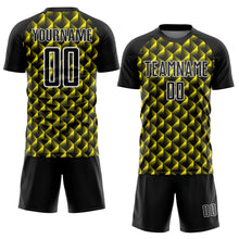 Загрузить изображение в средство просмотра галереи, Custom Black Light Yellow-White Geometric Shape Sublimation Soccer Uniform Jersey