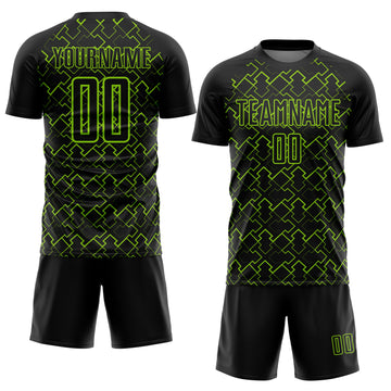 Custom Black Neon Green Geometric Shape Sublimation Soccer Uniform Jersey
