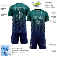 Charger l'image dans la galerie, Custom Neon Green Navy-White Gradient Line Sublimation Soccer Uniform Jersey