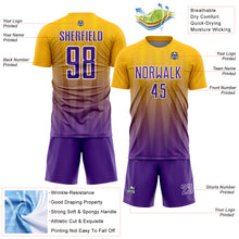 Charger l'image dans la galerie, Custom Gold Purple-White Gradient Line Sublimation Soccer Uniform Jersey