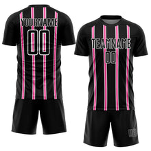 Load image into Gallery viewer, Custom Black Pink-White Stripe Line Sublimation Soccer Uniform Jersey