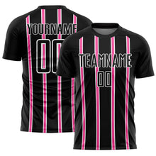 Load image into Gallery viewer, Custom Black Pink-White Stripe Line Sublimation Soccer Uniform Jersey