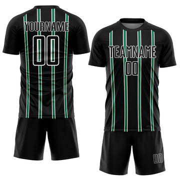 Custom Black Kelly Green-White Stripe Line Sublimation Soccer Uniform Jersey