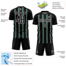 Load image into Gallery viewer, Custom Black Kelly Green-White Stripe Line Sublimation Soccer Uniform Jersey