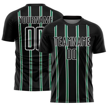 Custom Black Kelly Green-White Stripe Line Sublimation Soccer Uniform Jersey