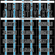 Laden Sie das Bild in den Galerie-Viewer, Custom Black Sky Blue-White Stripe Line Sublimation Soccer Uniform Jersey