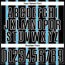 Laden Sie das Bild in den Galerie-Viewer, Custom Black Sky Blue-White Stripe Line Sublimation Soccer Uniform Jersey